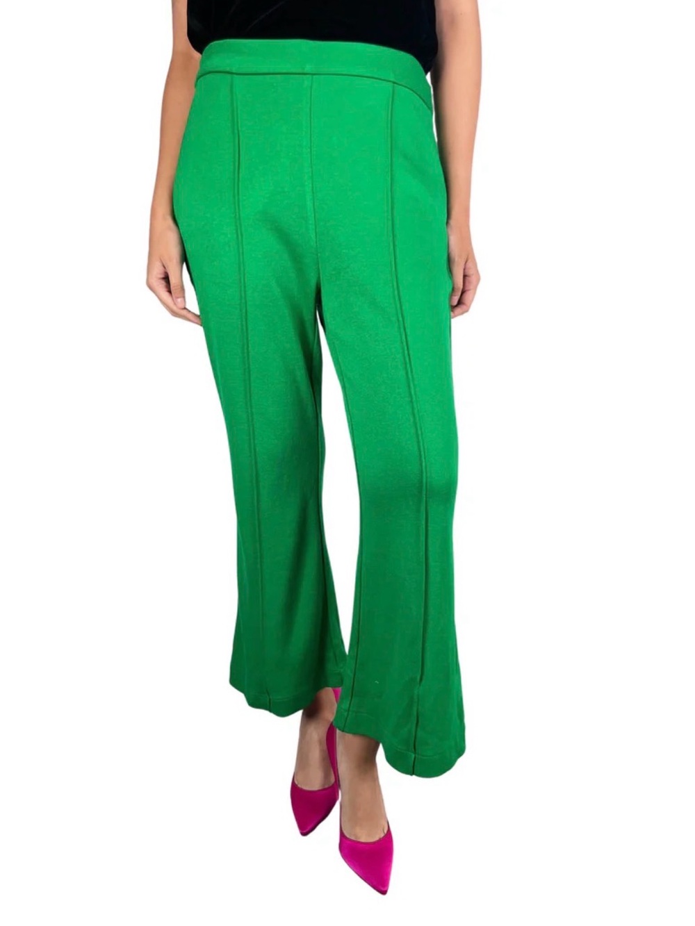 Tuckernuck Atlantic-Pacific Penny Kick Flare Pants Kelly Green Ponte Large Crop